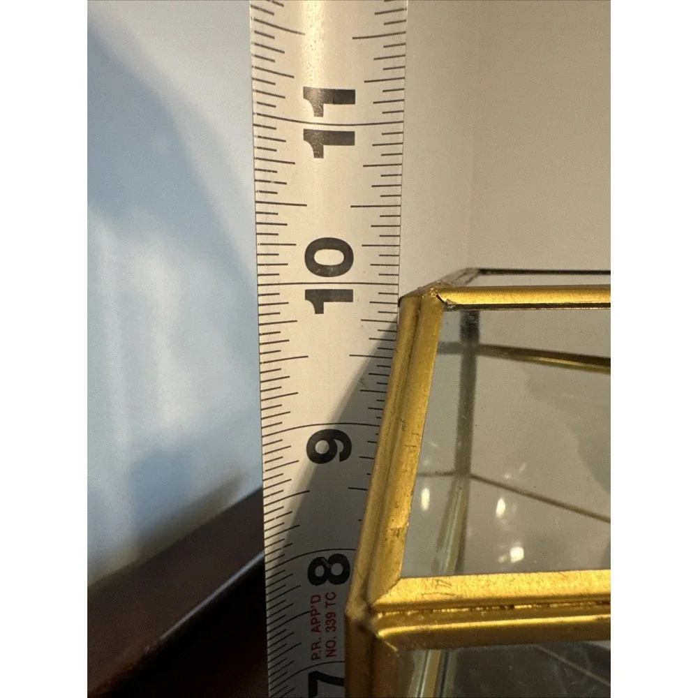 10" Vintage Mirrored Glass Brass Curio Cabinet Display Case Shelf ** Crack** - Picture 2 of 11